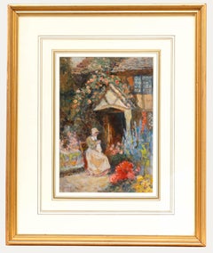 David Woodlock (1842-1929)  - Late 19th Century Oil, Sewing Amongst the Flowers