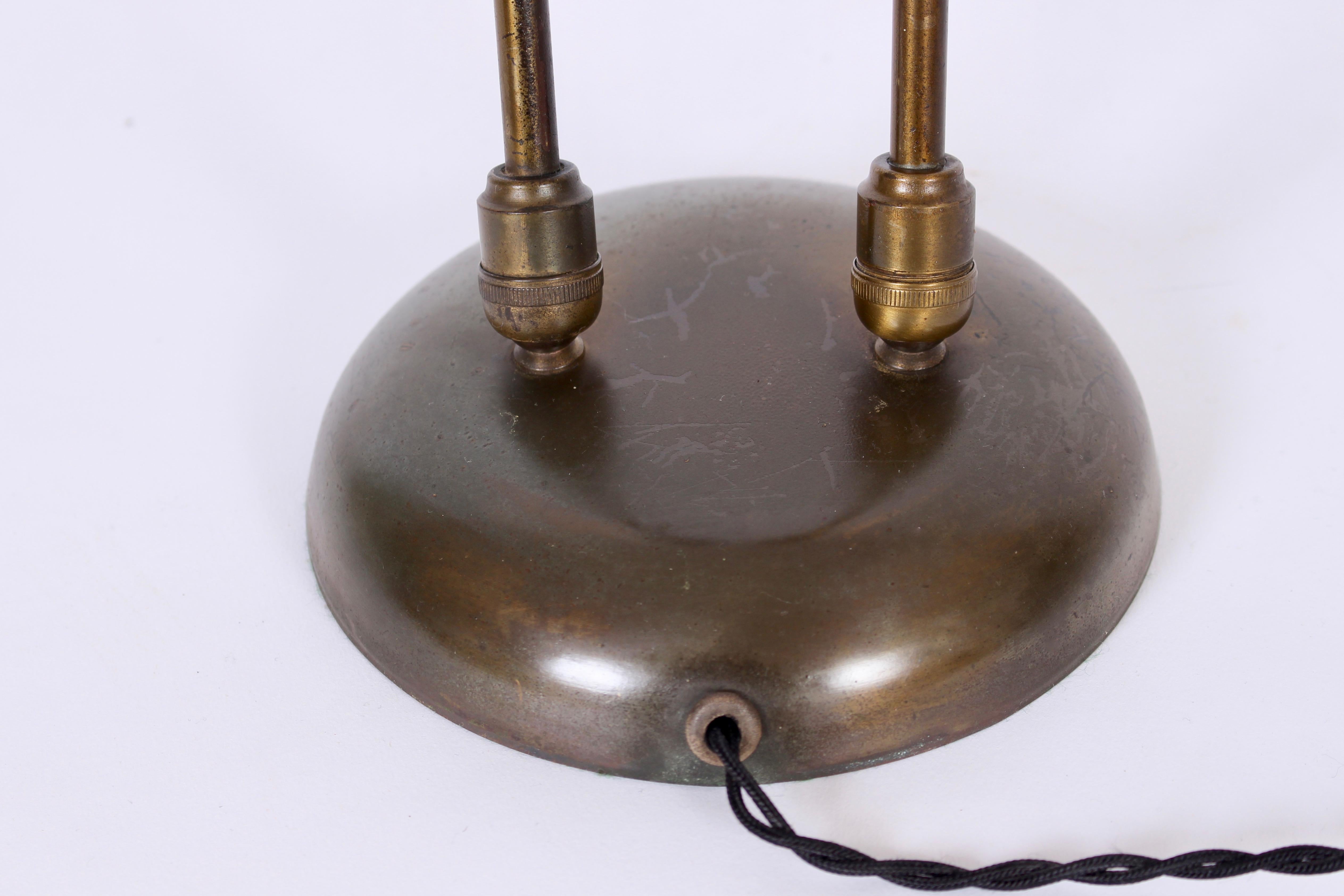 Mid-20th Century David Wurster Double Head Brass Desk Lamp with Barrel Shades, C. 1950 For Sale