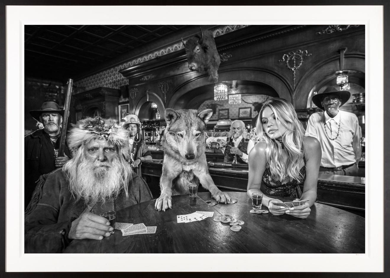 David Yarrow Black and White Photograph - Aces and Eights / Sexy Framed Western Photo Josie Canseco in Montana Salloon