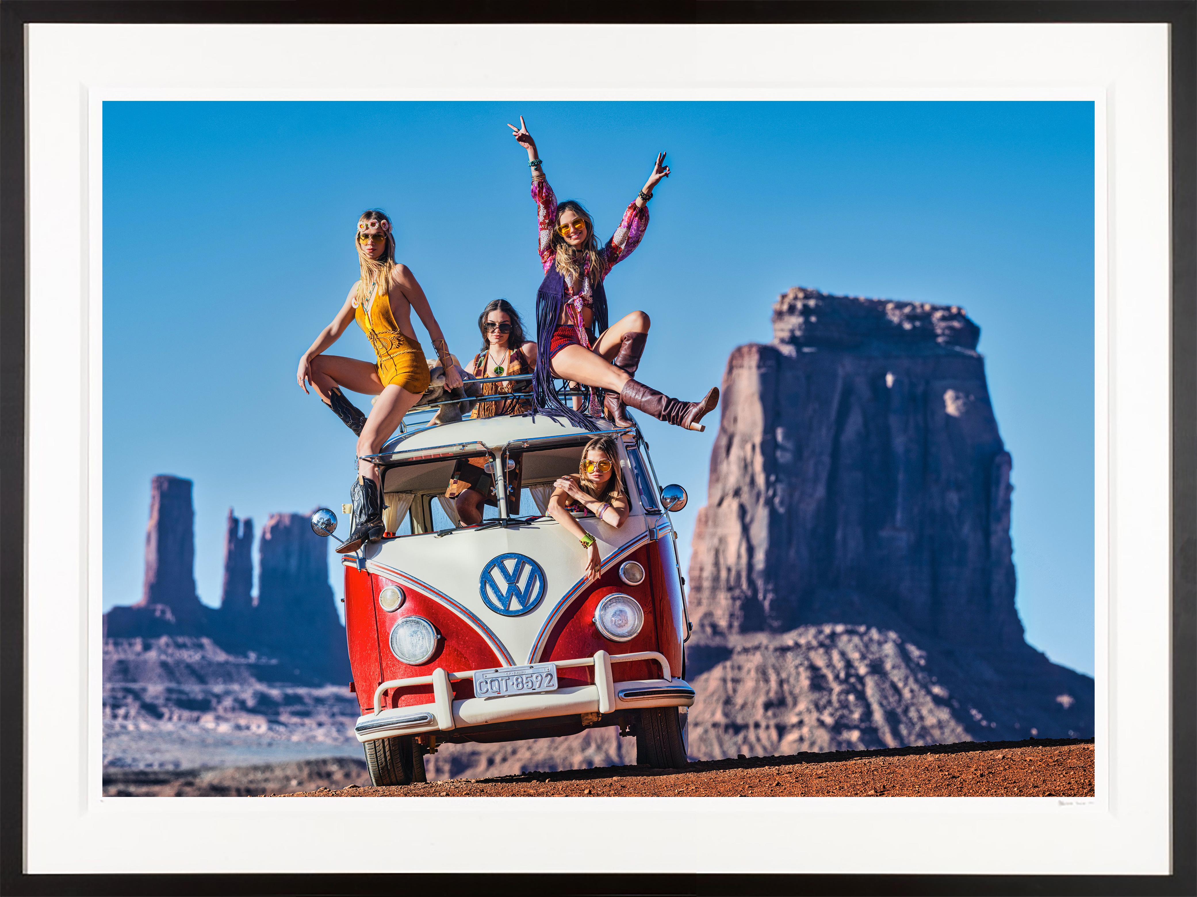 David Yarrow Color Photograph - "And The Party Never Ends" Sexy Photograph in Monument Valley with Vintage VW