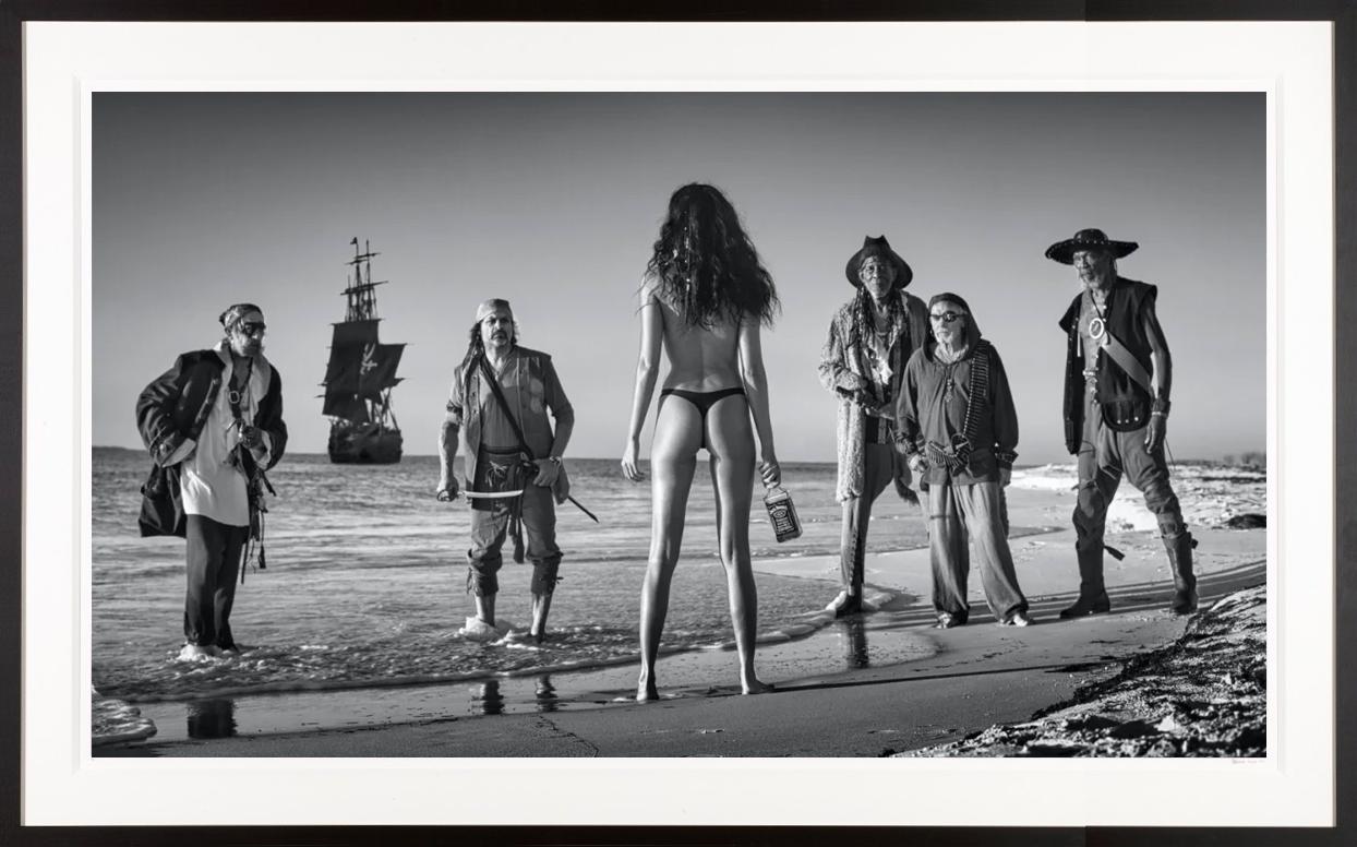 Beach Bums / Sexy Pirate Themed Framed Black and White Photo