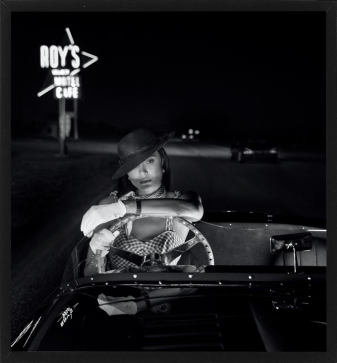 California Dreaming - b&w photograph of model Daniela Braga in car on route66 For Sale 2