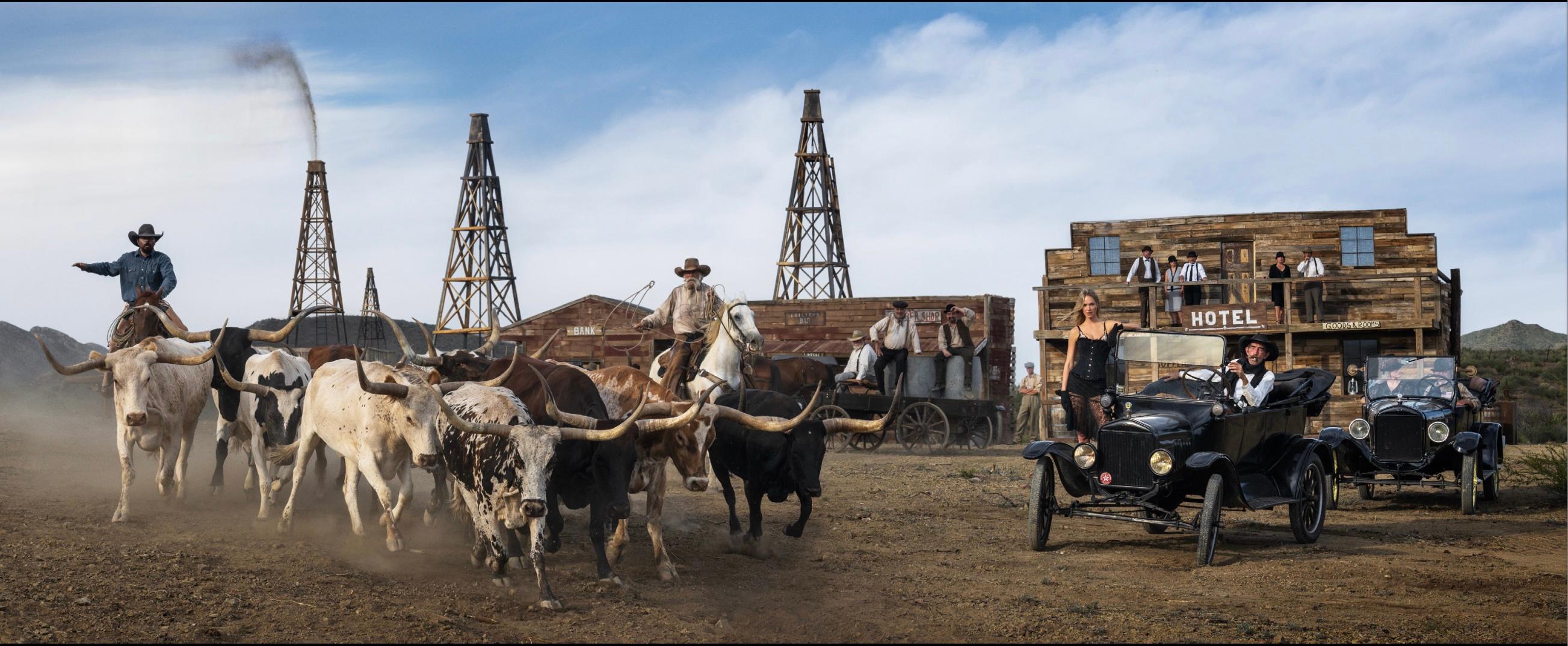 Bétail et pétrole (couleur) par David Yarrow - Texas