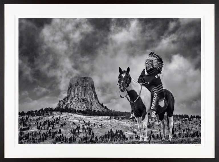David Yarrow Landscape Photograph - "Chief" American Indian Photographed in Wyoming Devil's Tower