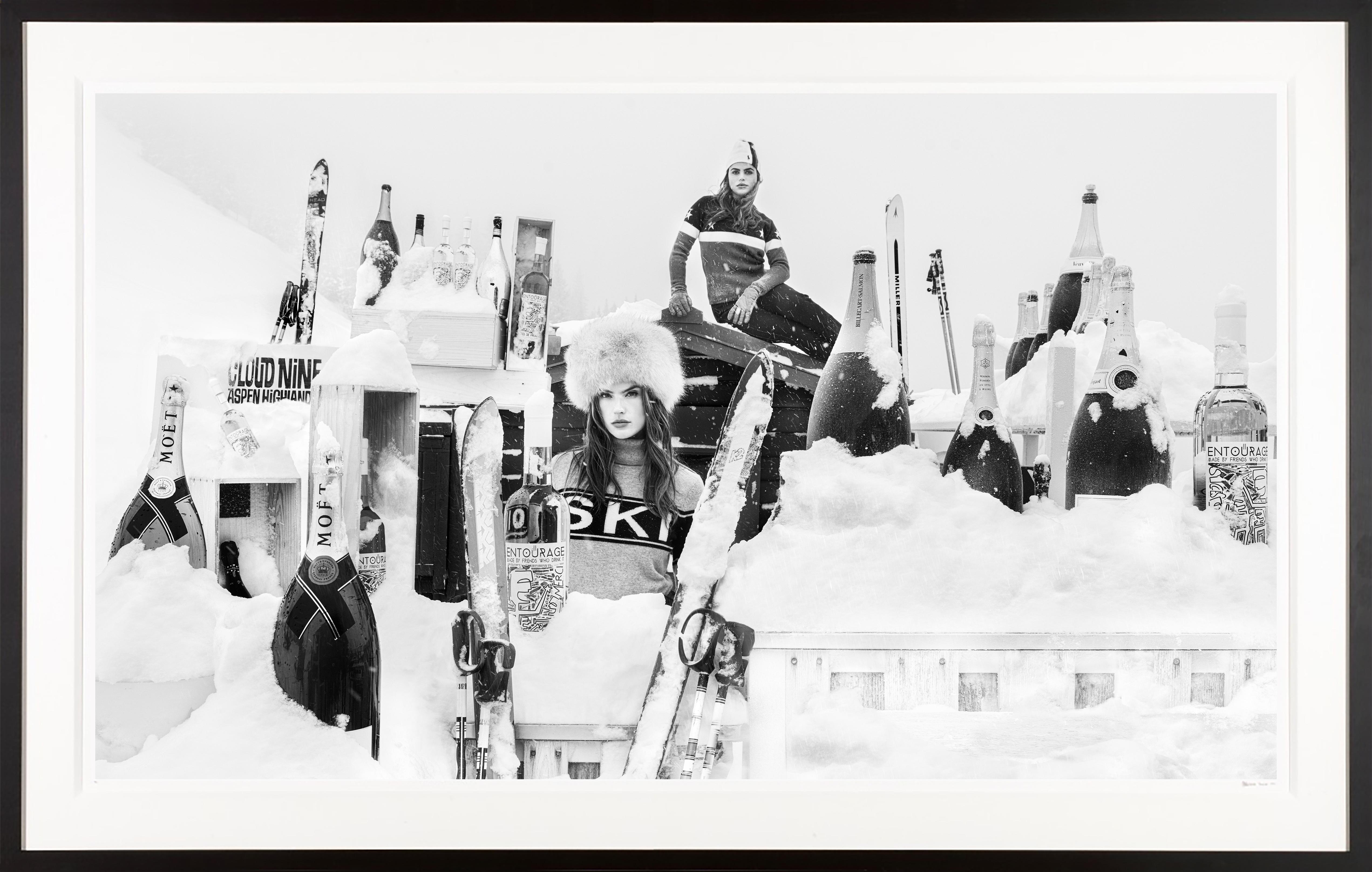David Yarrow Landscape Photograph - "Cloud 9" Sexy Aspen Ski Image with Models Brooks Nader and Alessandra Ambrosio
