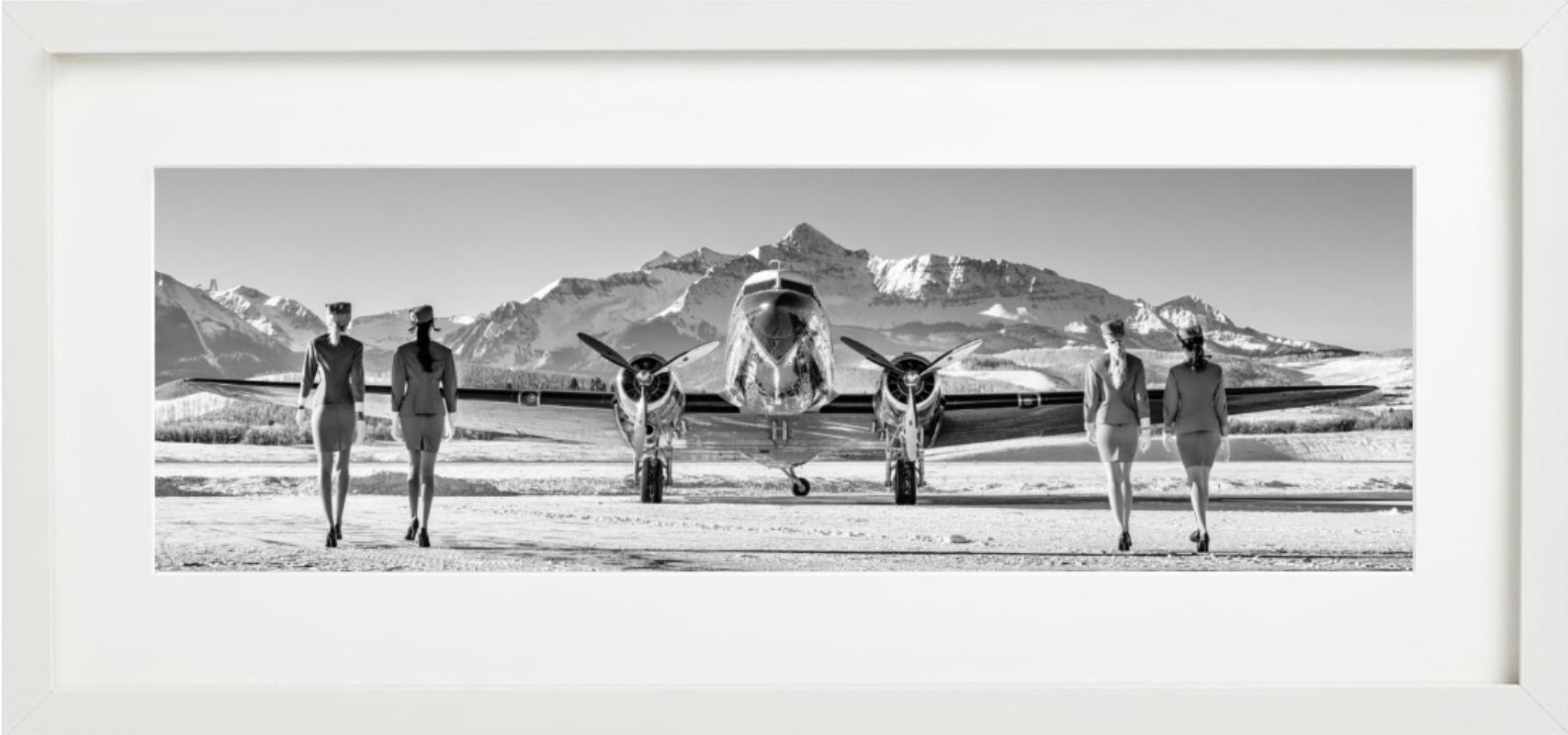 'Come fly with me' - silver airplaine in Telluride , fine art photography, 2023 - Silver Black and White Photograph by David Yarrow