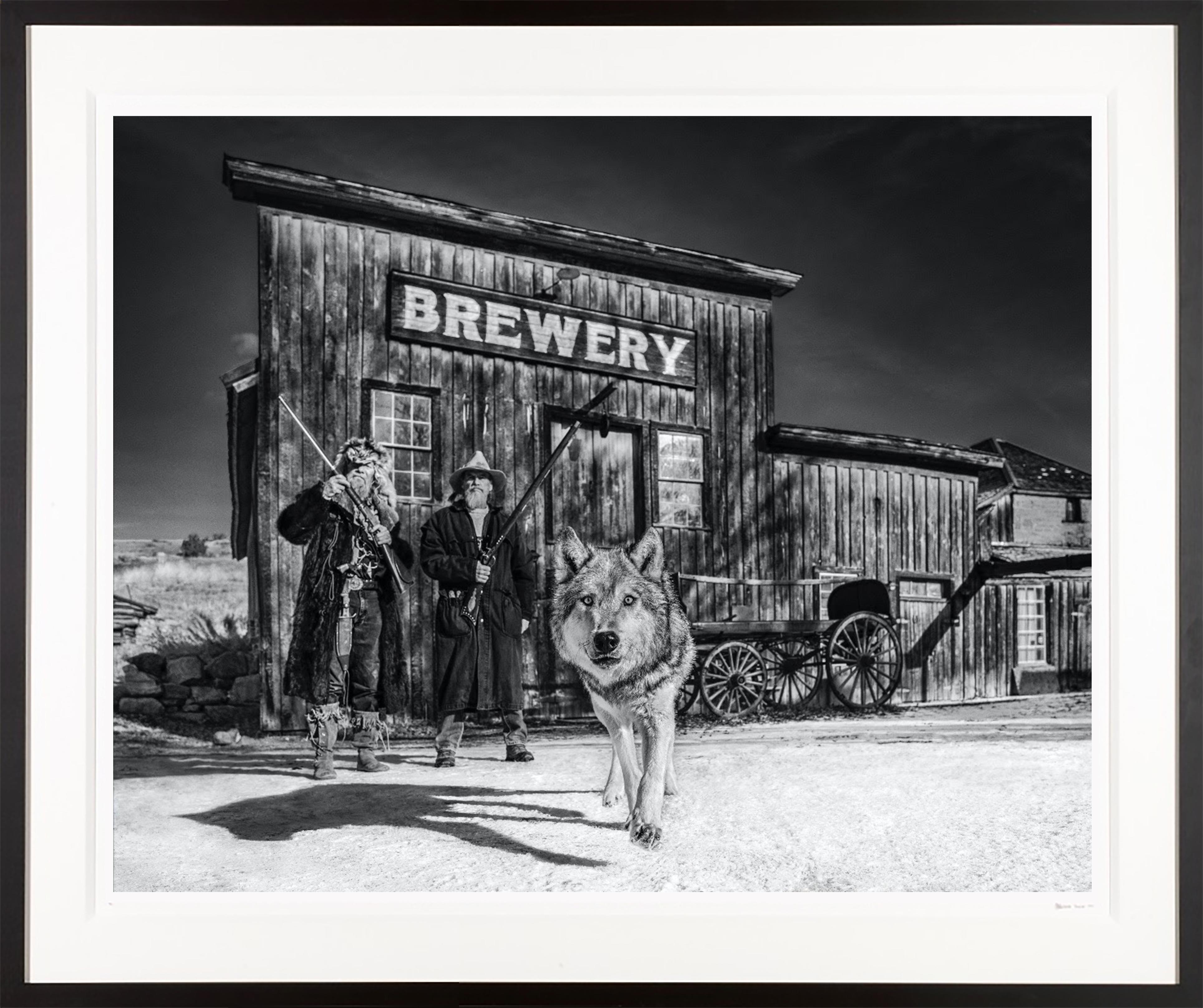 David Yarrow Photograph "Something's Brewing" Outlaws & a Wolf at the Brewery 