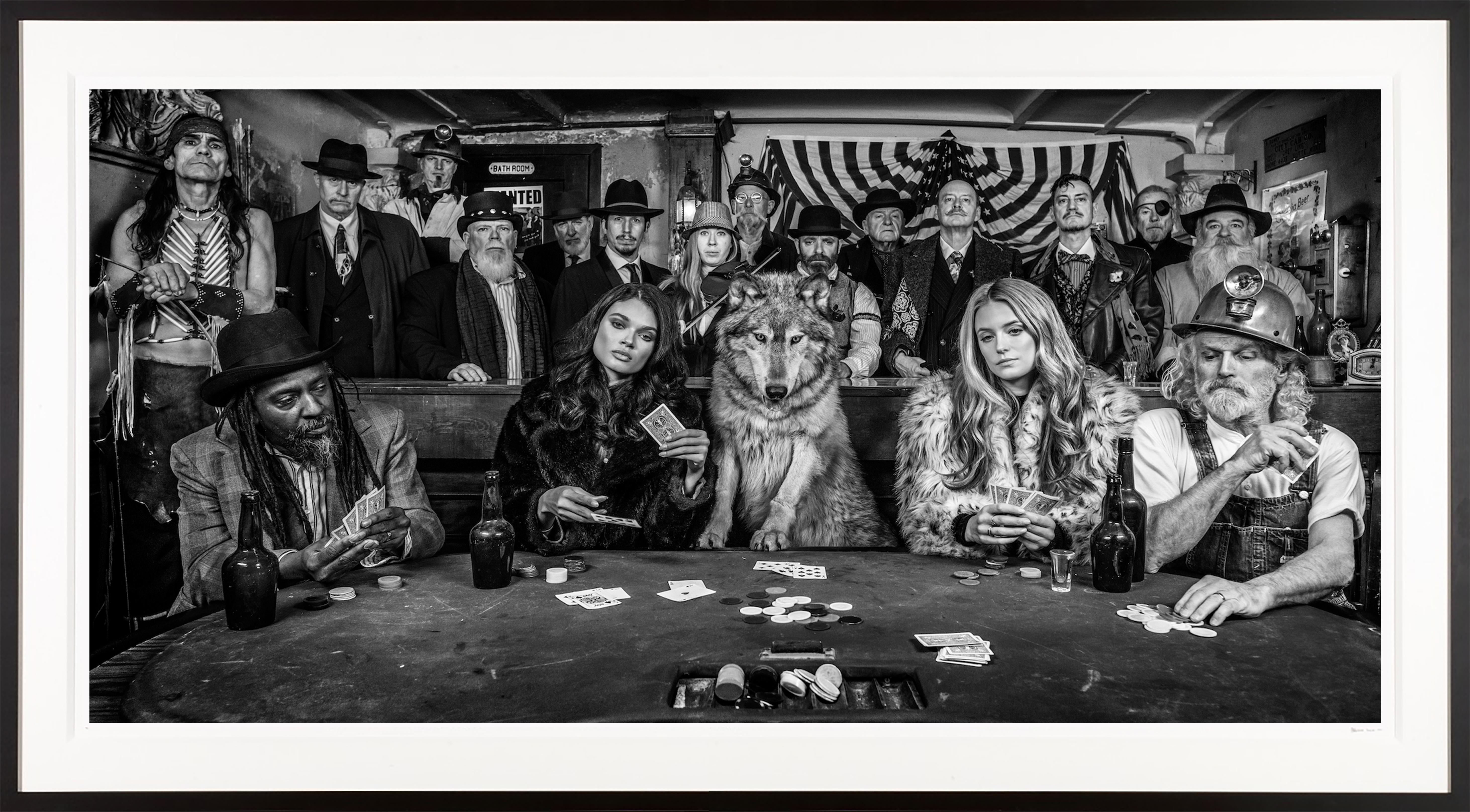 David Yarrow Nude Photograph - "Dead Man's Hand" Sexy Poker Game in Montana with Wolf