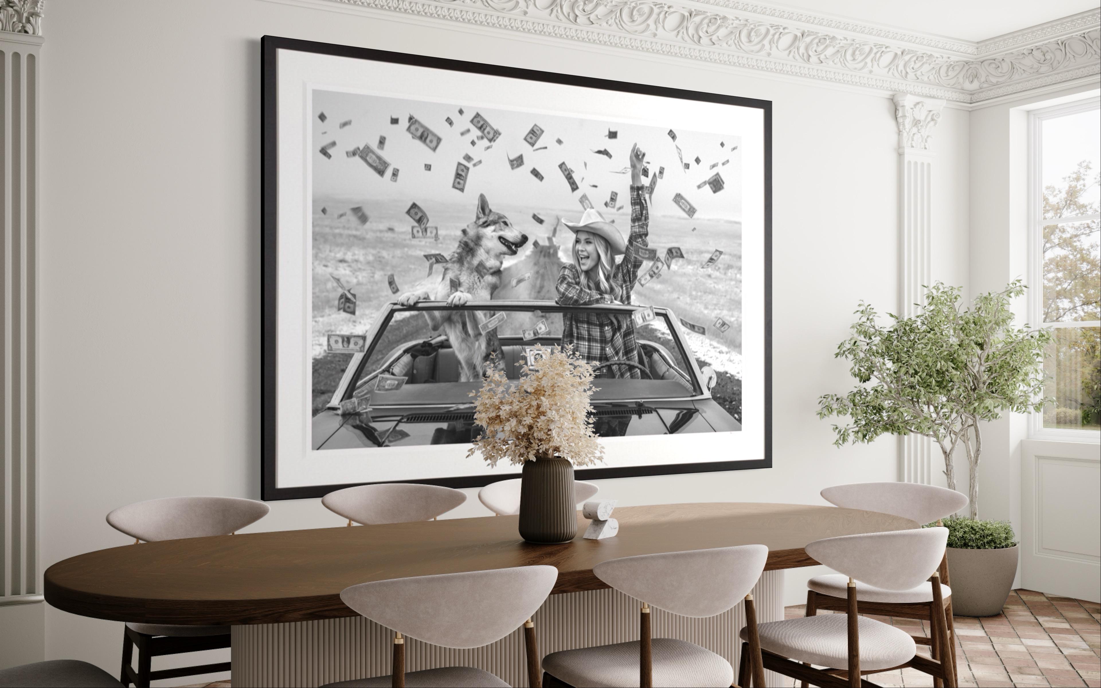 Fargo / Sexy e divertente foto western in bianco e nero con Josie Canseco che fa la pioggia - Photograph di David Yarrow