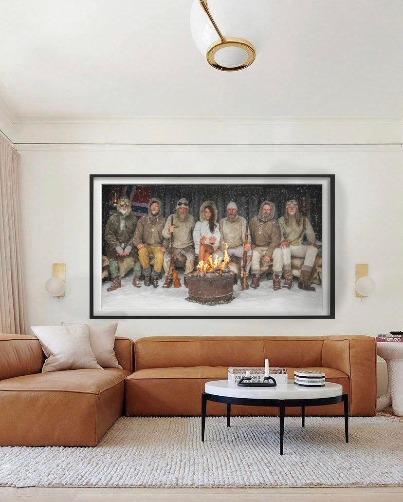 Ice Ice Baby - Brooks Nader with Polar Explorers Sitting Around Fireplace Colour For Sale 2