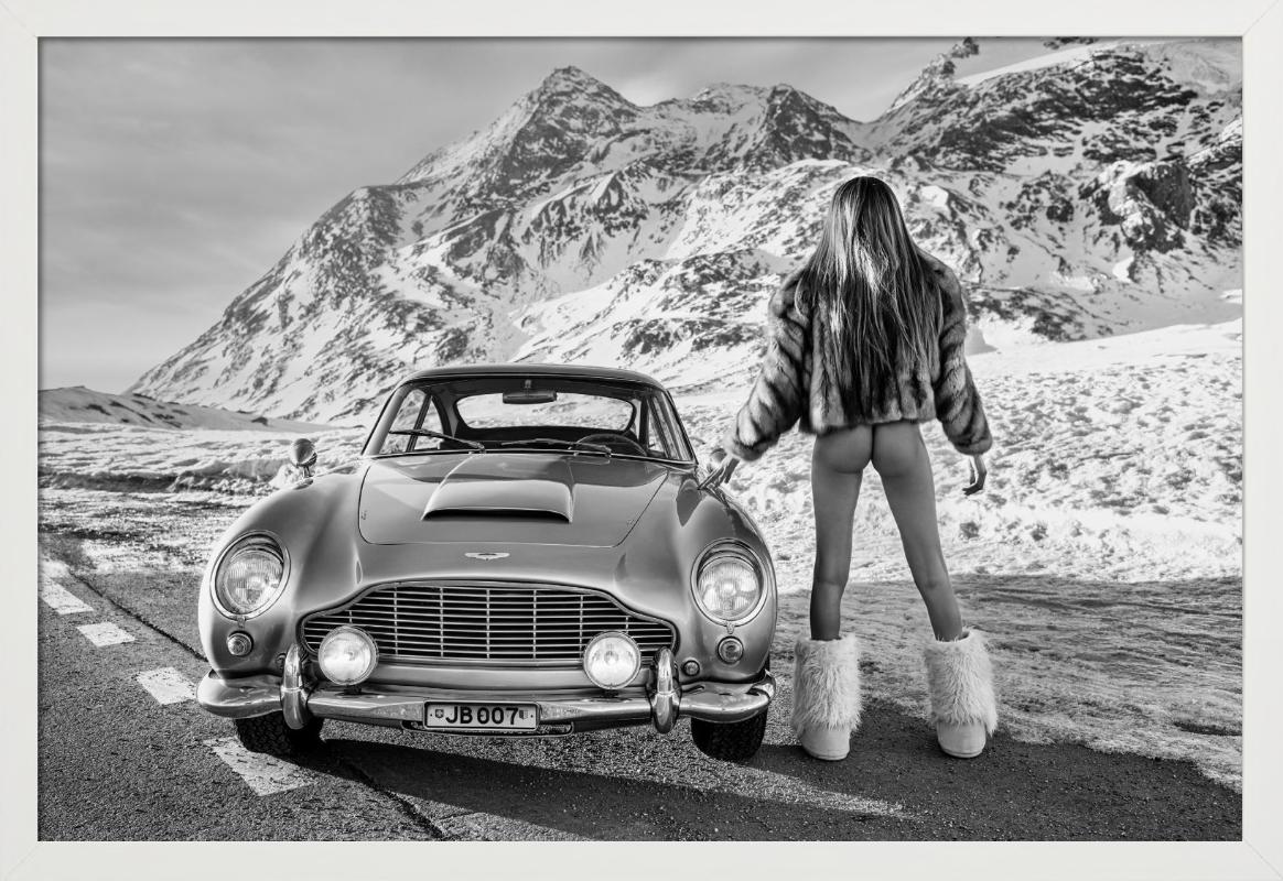 James? - nude in fur coat with James Bond car, fine art photography, 2023 For Sale 2