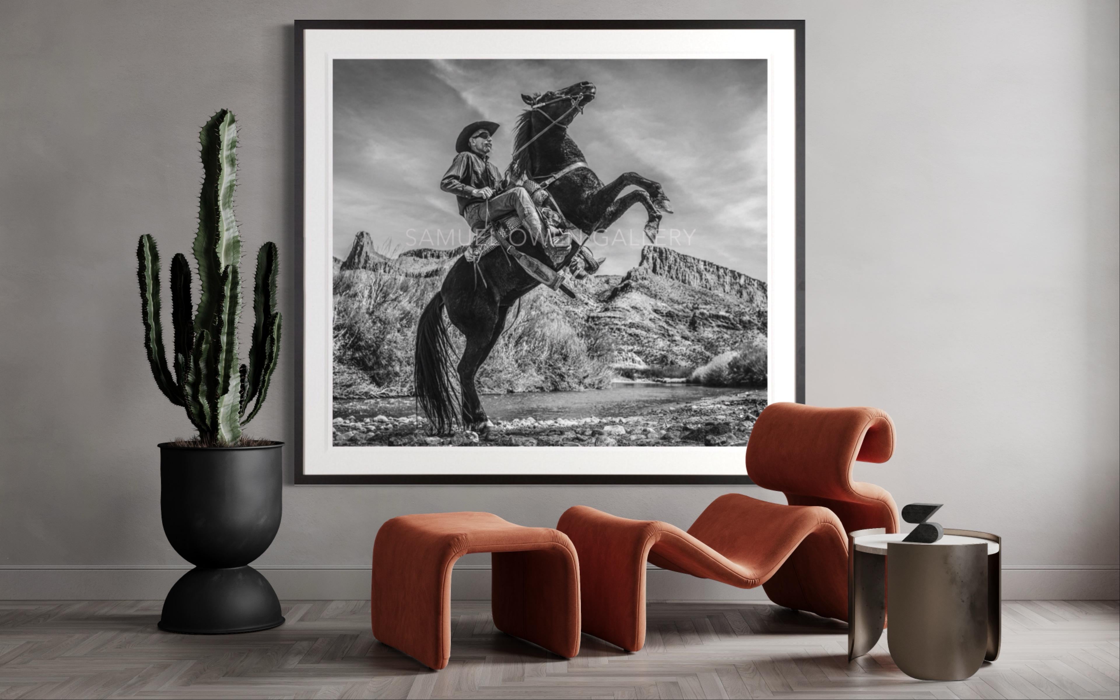 Living Without Boarders / West Texas Cowboy Rio Grande / Black and White Photo - Photograph by David Yarrow