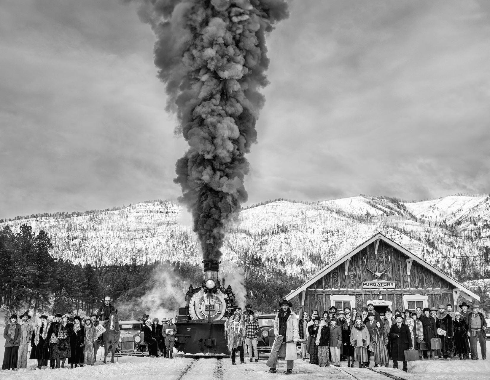 David Yarrow Black and White Photograph - 'Purgatory' - historic train in a wild west setting, fine art photography, 2024