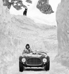 Rear View Mirror - Ferrari Between High Walls of Snow, Fine Art Photography 2024