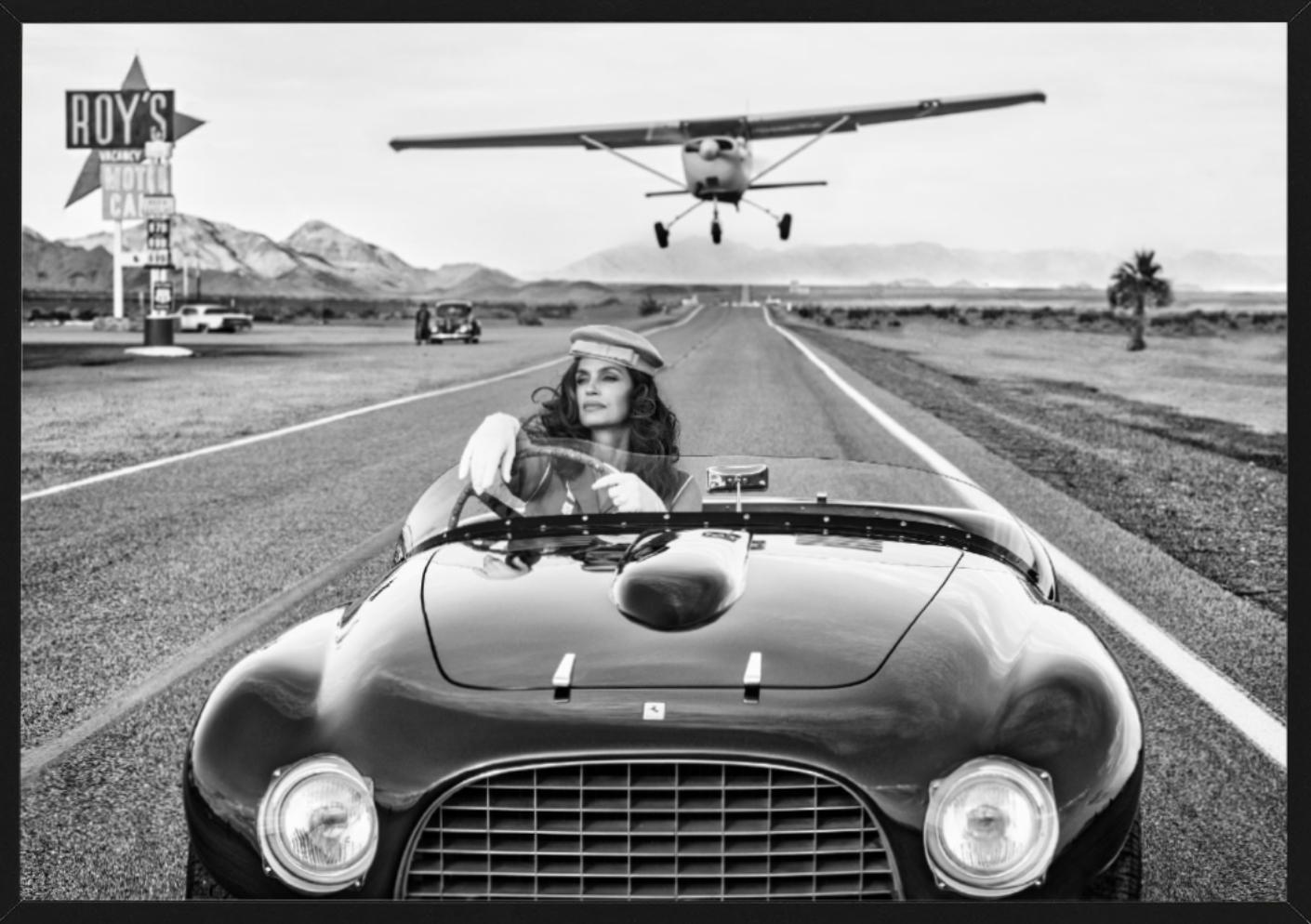 South by Southwest - Supermodel Cindy Crawford in vintage Ferrari on route 66 - Photograph by David Yarrow