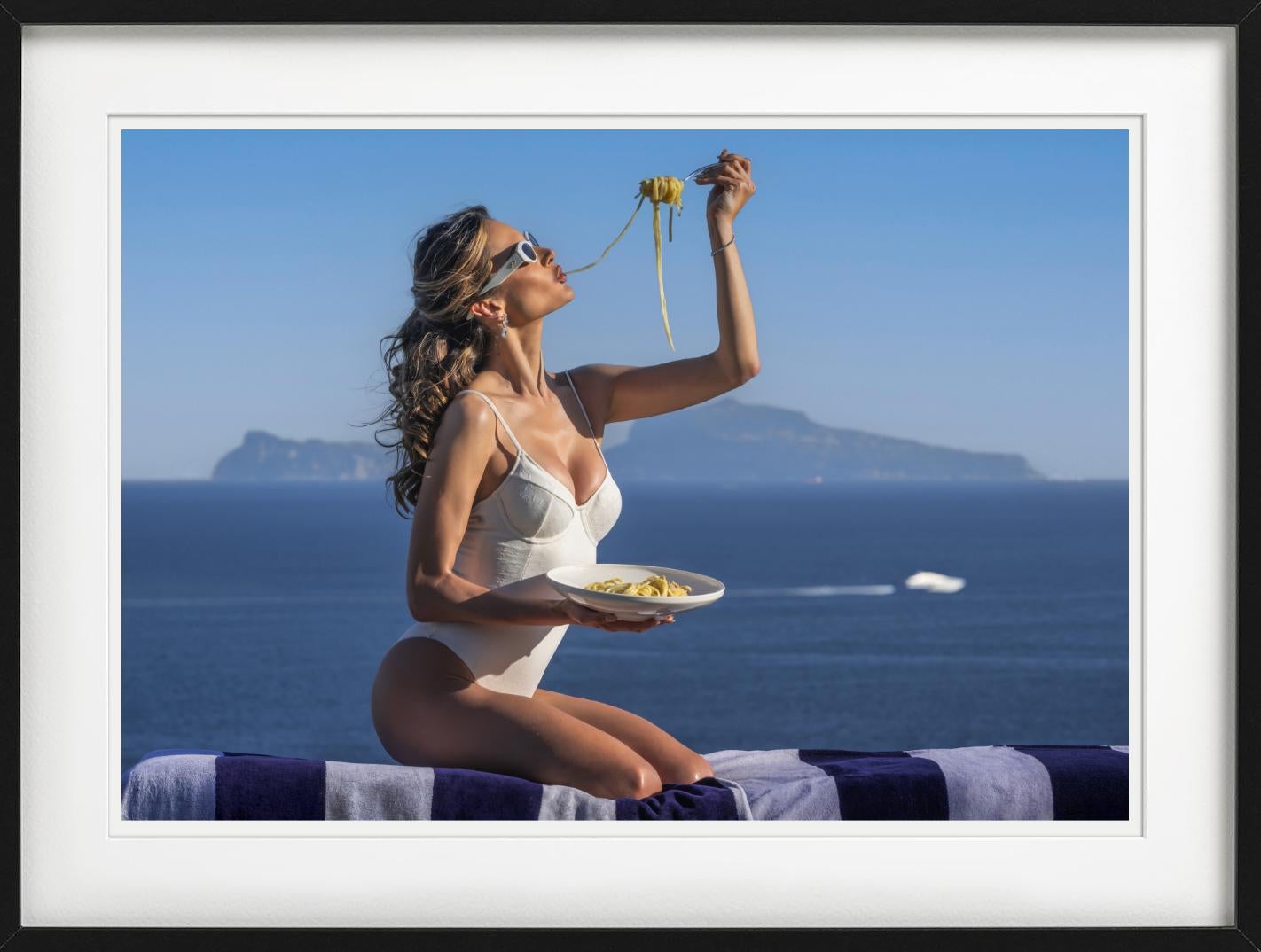 Summer Holiday - Woman Eating Spaghetti, Fine Art Photography, 2025 For Sale 3