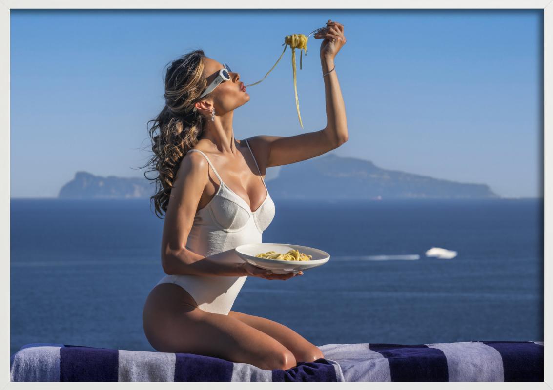 Summer Holiday - Woman Eating Spaghetti, Fine Art Photography, 2025 For Sale 5