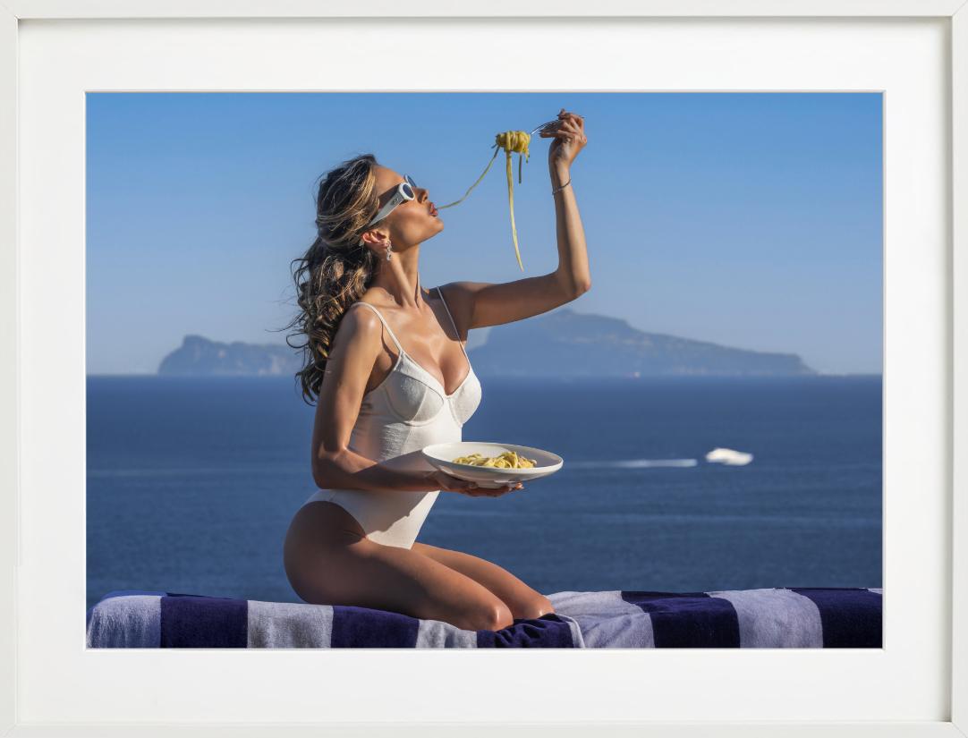 Summer Holiday - Woman Eating Spaghetti, Fine Art Photography, 2025 For Sale 6