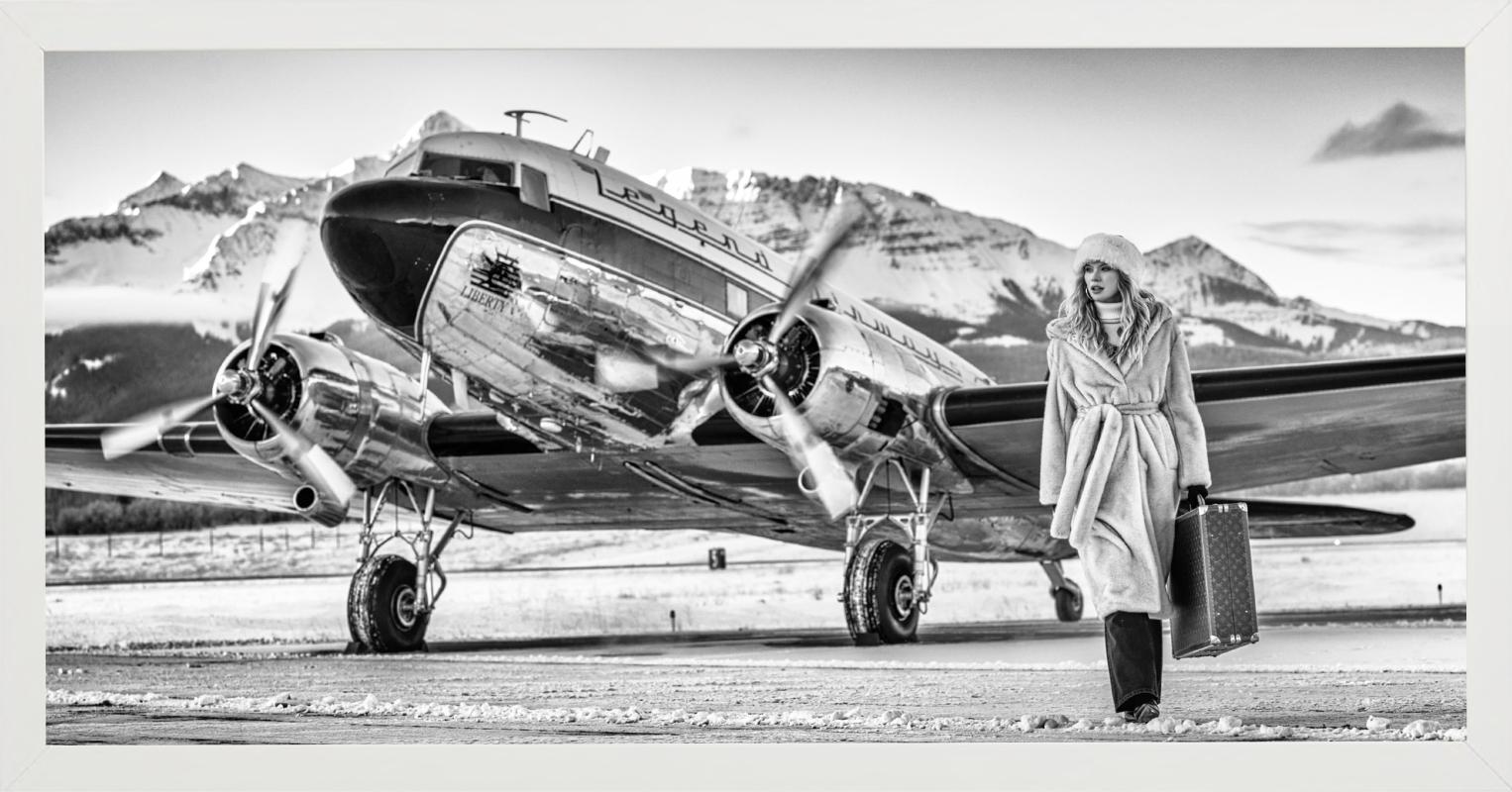 'Telluride' - silver airplaine and model in furcoat, fine art photography, 2023 - Contemporary Photograph by David Yarrow