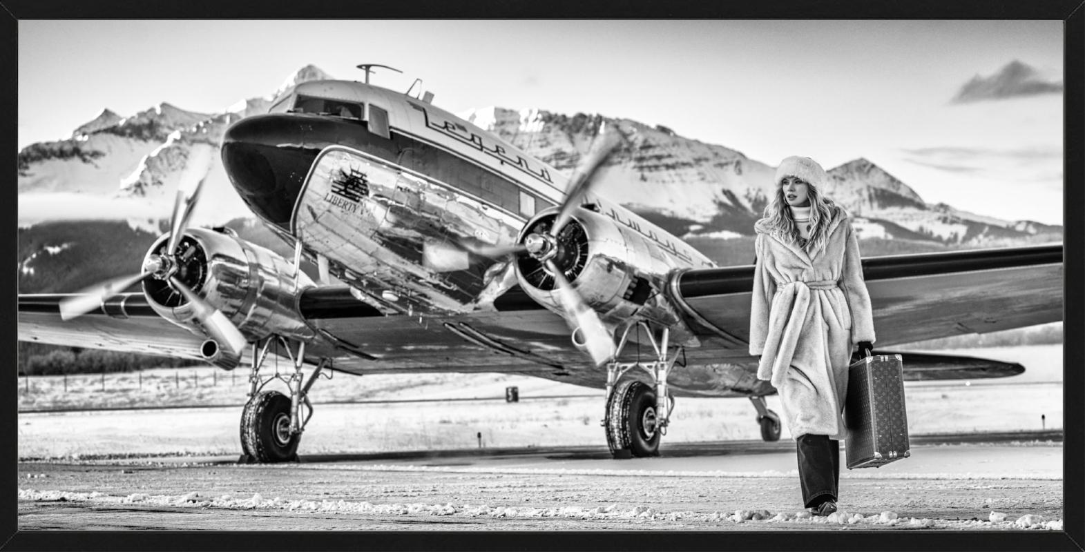 'Telluride' - silver airplaine and model in furcoat, fine art photography, 2023 For Sale 1