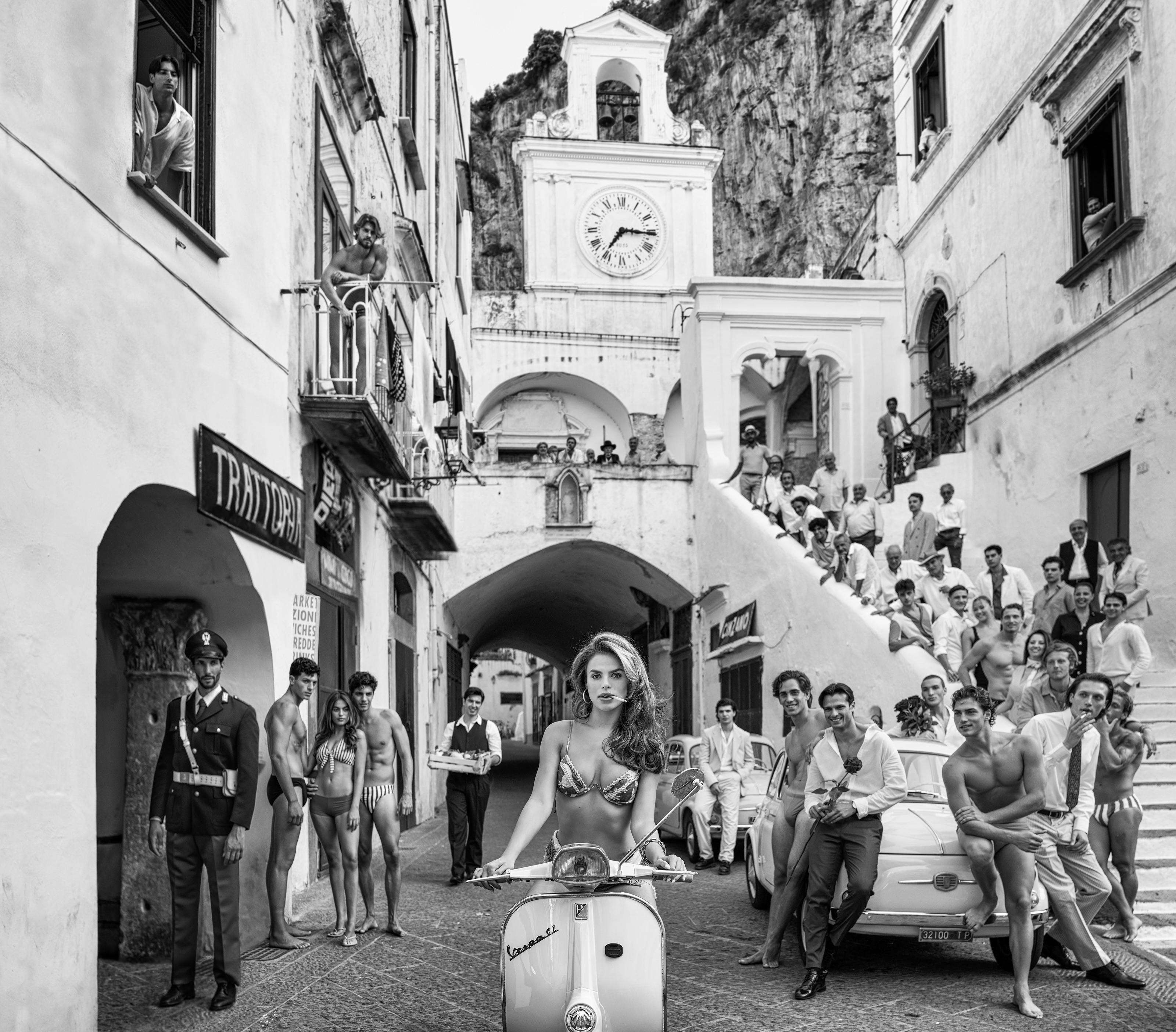 David Yarrow Figurative Photograph - The Amalfi Coast - Model on a Motorscooter in Italy, Fine Art Photography 2024