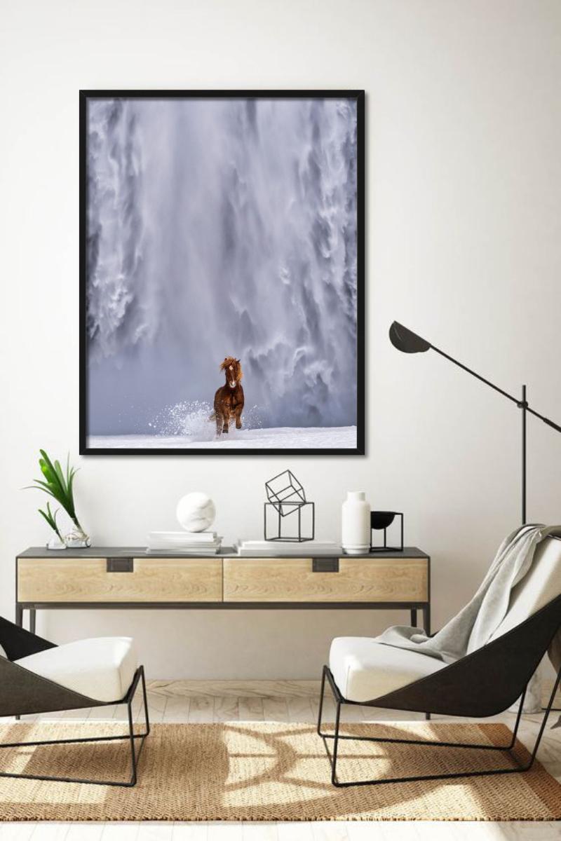 The Big Chill - Icelandic Horse and Waterfall, fine art photography, 2024 For Sale 4