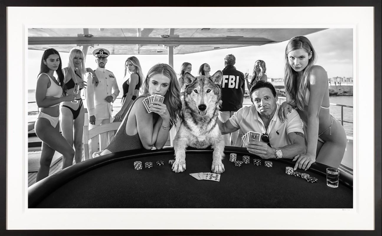 David Yarrow Black and White Photograph - The Bribe / The Wolf of Wall Street Jordan Belfort and Josie Canseco on Yacht 