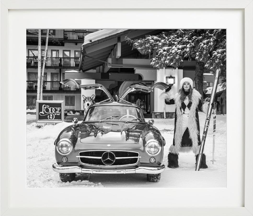 The Lodge at Vail - Model and vintage Mercedes, fine art photography, 2024 For Sale 1