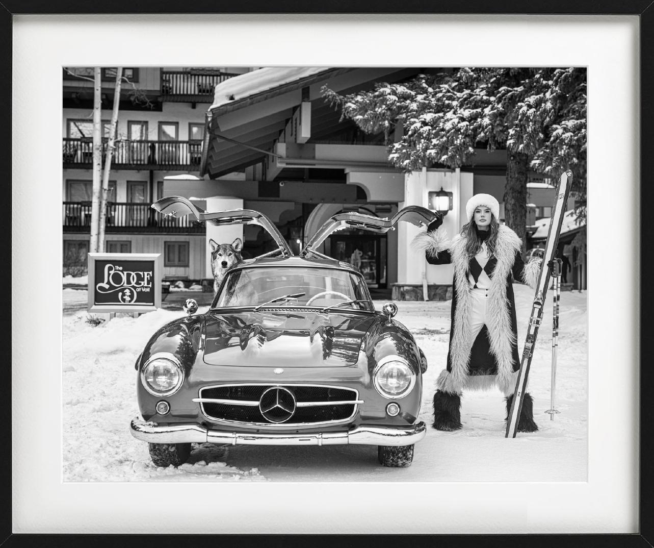 The Lodge at Vail - Model and vintage Mercedes, fine art photography, 2024 For Sale 2