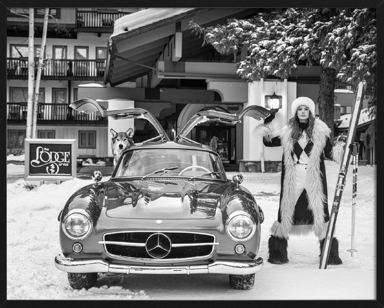 The Lodge at Vail - Model and vintage Mercedes, fine art photography, 2024 For Sale 3