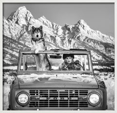 The Tetons - Model and Wolf in a Vintage Ford Car, Fine Art Photography, 2025