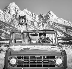 The Tetons - Model and Wolf in a Vintage Ford Car, Fine Art Photography, 2025