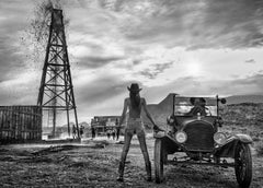 'There will be Oil' - topless Model and oldtimer Car, fine art photography, 2023