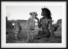 Touch - Peaceful Encounter of Nude Model and Cheetah, Fine Art Photography, 2020