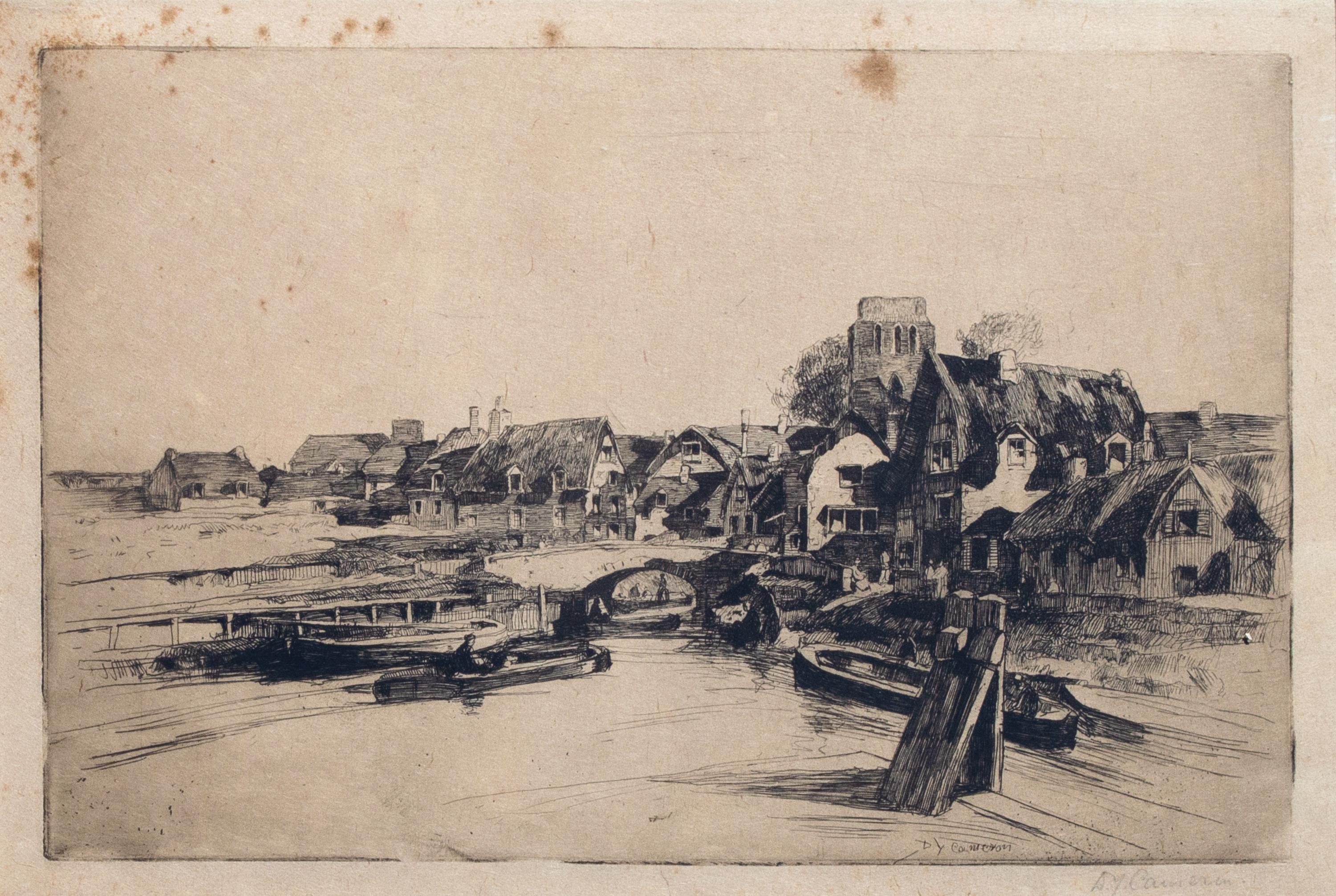 Landscape Print David Young Cameron - A.I.C. 19e C. Village européen Gravure