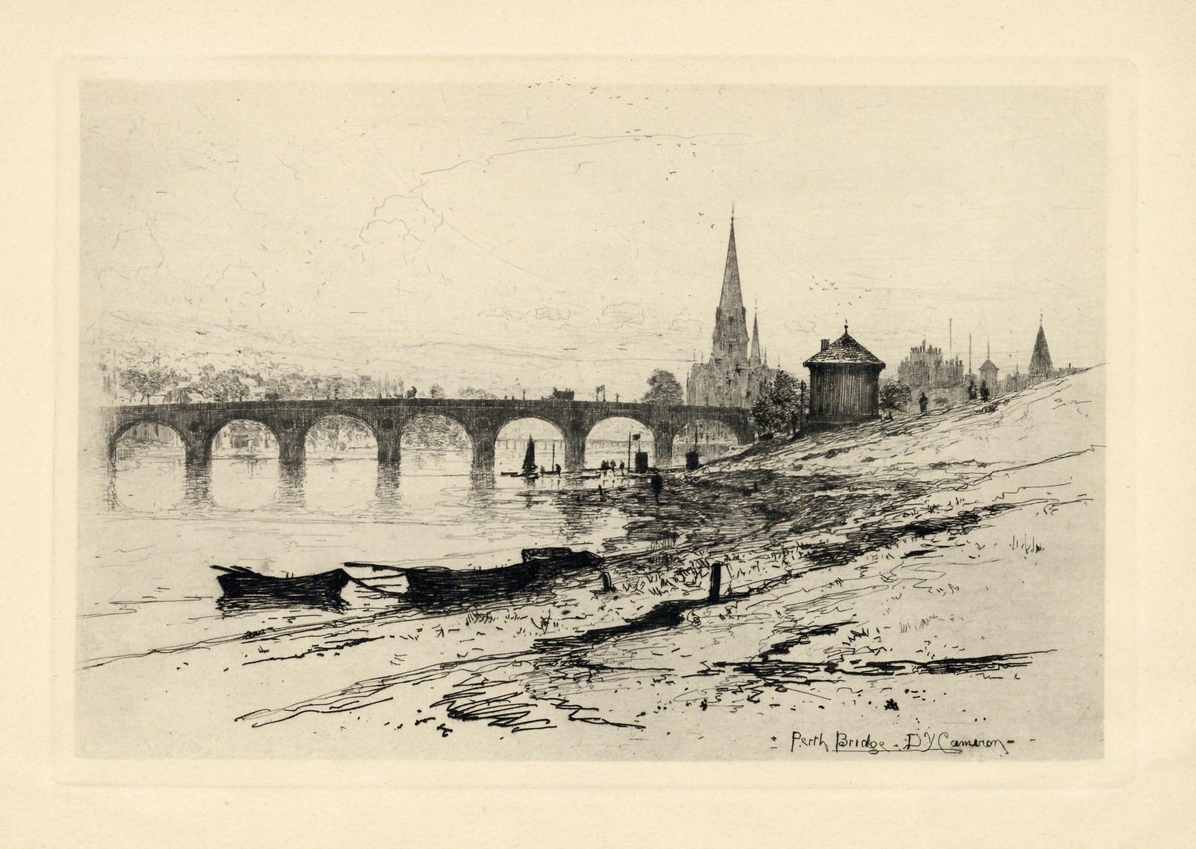 "Perth Bridge" original etching - Print by David Young Cameron
