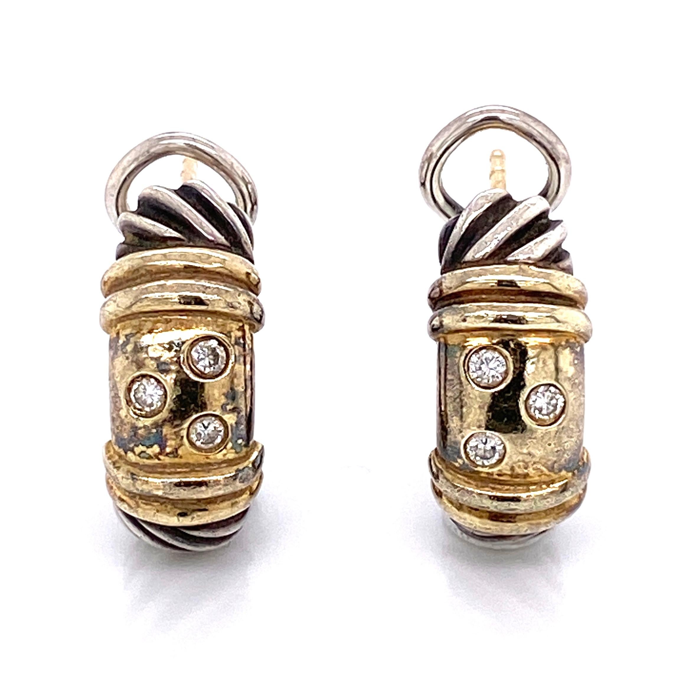 Brilliant Cut David Yurmam Metro Diamond Gold Clip Earrings Fine Estate Jewelry