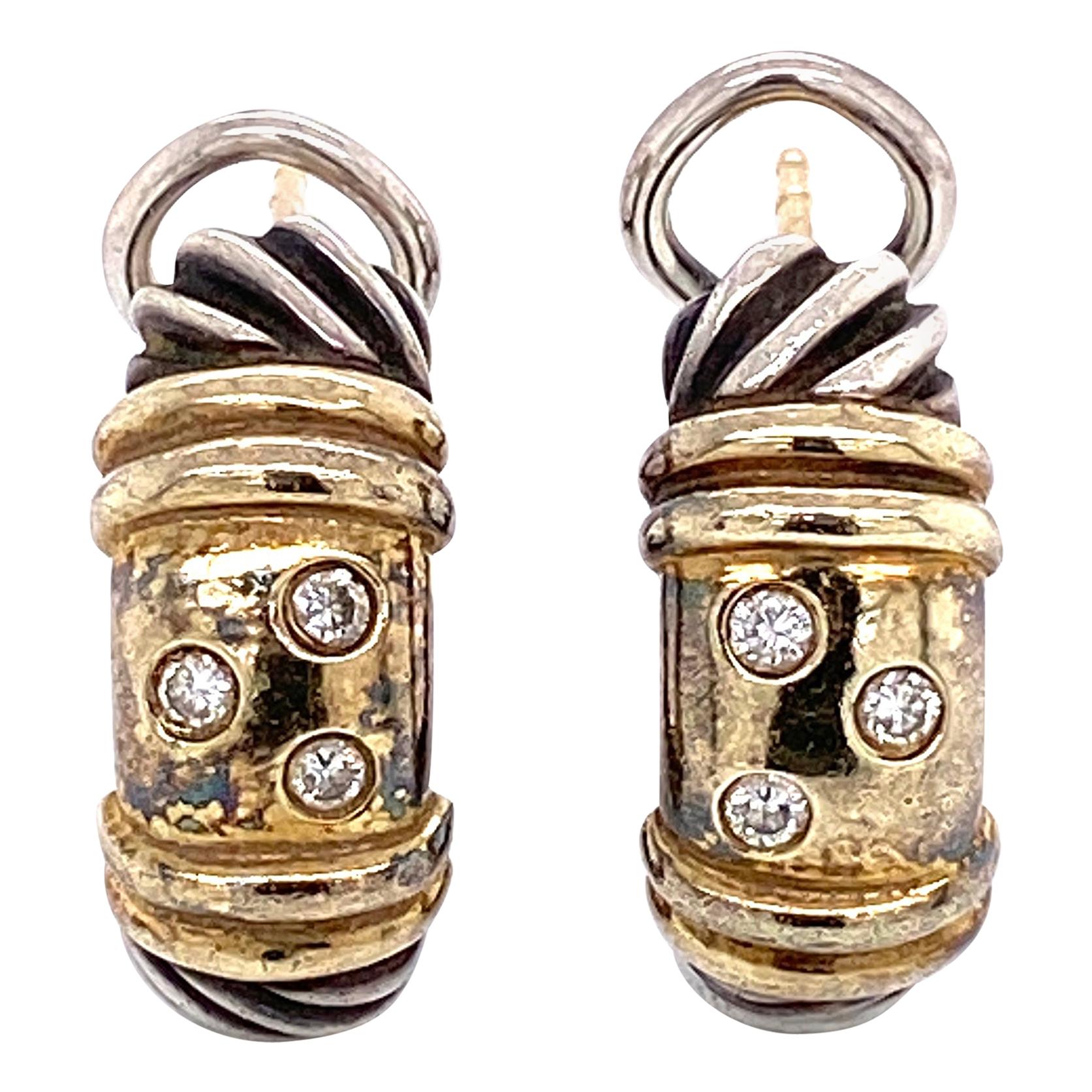 David Yurmam Metro Diamond Gold Clip Earrings Fine Estate Jewelry