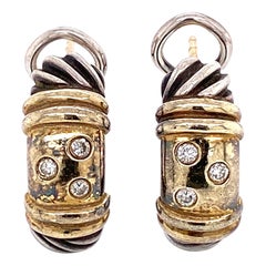 David Yurmam Metro Diamond Gold Clip Earrings Fine Estate Jewelry