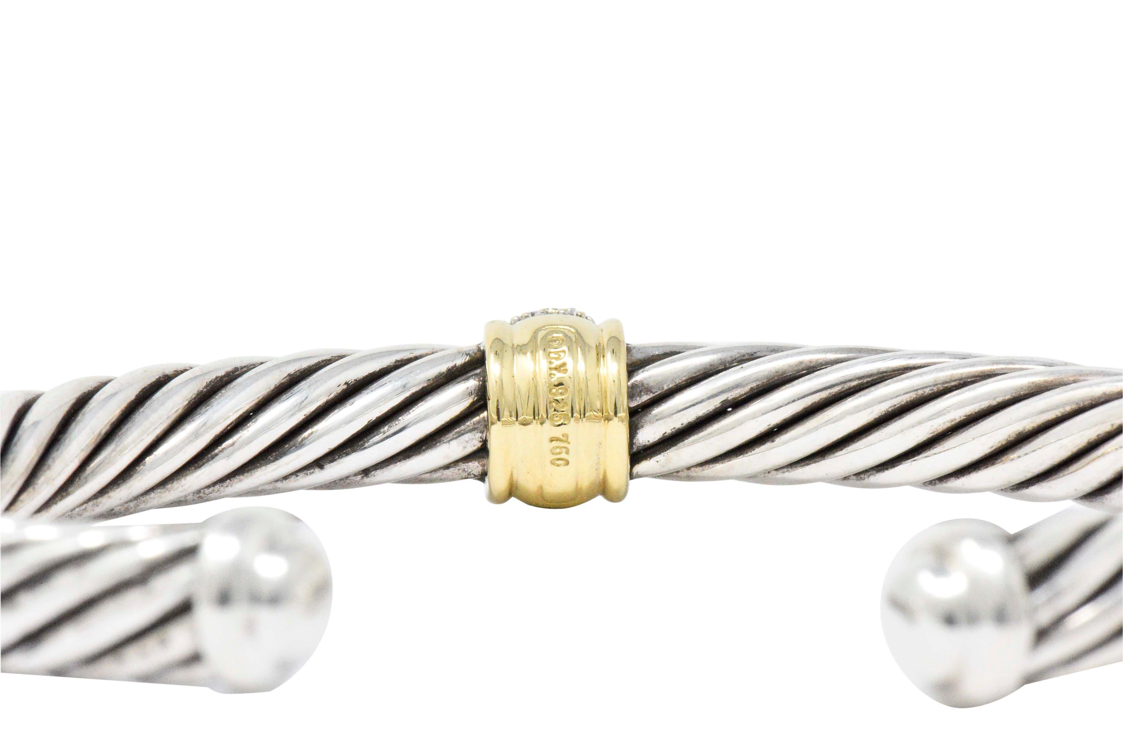 Contemporary David Yurman 0.30 Carat 18 Karat Gold Diamond Sterling Silver Cable Bangle