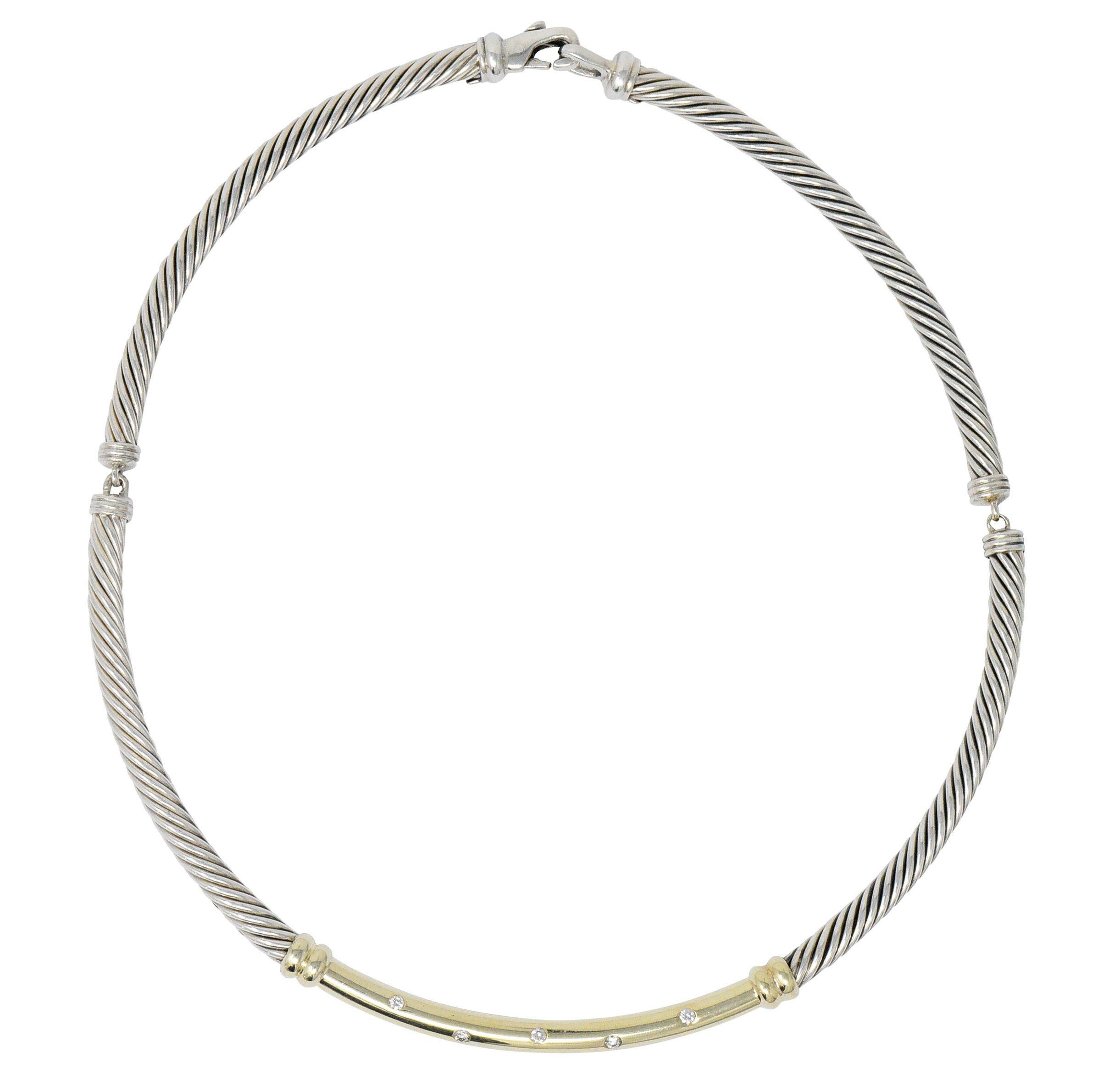 Contemporary David Yurman Diamond Sterling Silver 14 Karat Gold Metro Cable Necklace