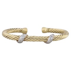 David Yurman 0.30ctw Diamond Cable Cuff Bracelet 18k Yellow Gold 6" Flexible