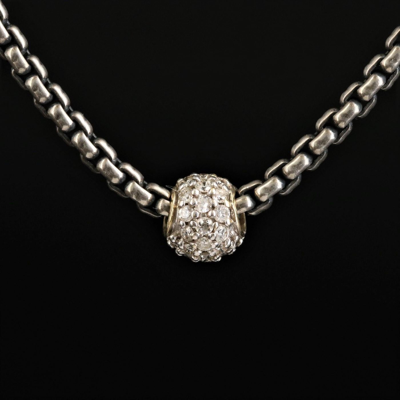 David Yurman 0.31 ctw Diamond (H-I / VSI - SI1), 18K & Sterling Necklace

Brand/Designer:	David Yurman
Materials:	Sterling Silver
Chain Type:	Box
Necklace Length:	15.00