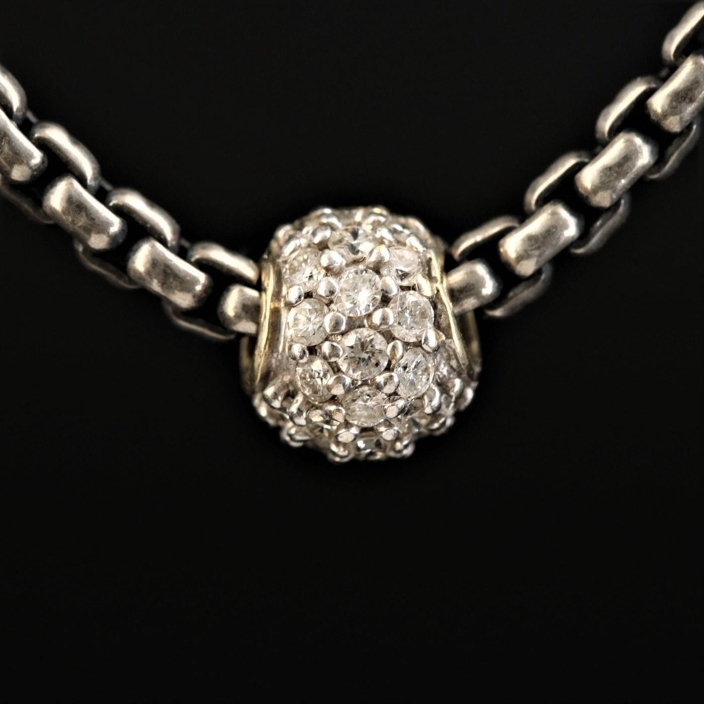 Round Cut David Yurman 18K & Sterling 0.31 ctw Diamond (H-I / VSI - SI1)  Necklace For Sale