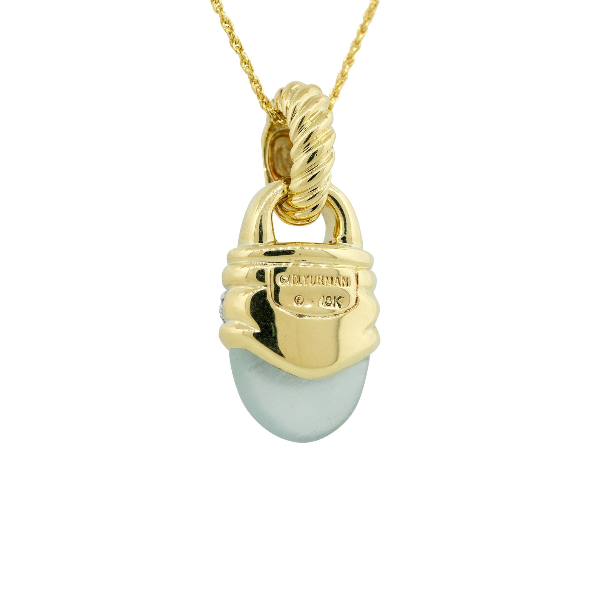 David Yurman 0.45 Carat Diamond & Chalcedony Pendant Necklace 18 Karat In Stock In Excellent Condition In Boca Raton, FL