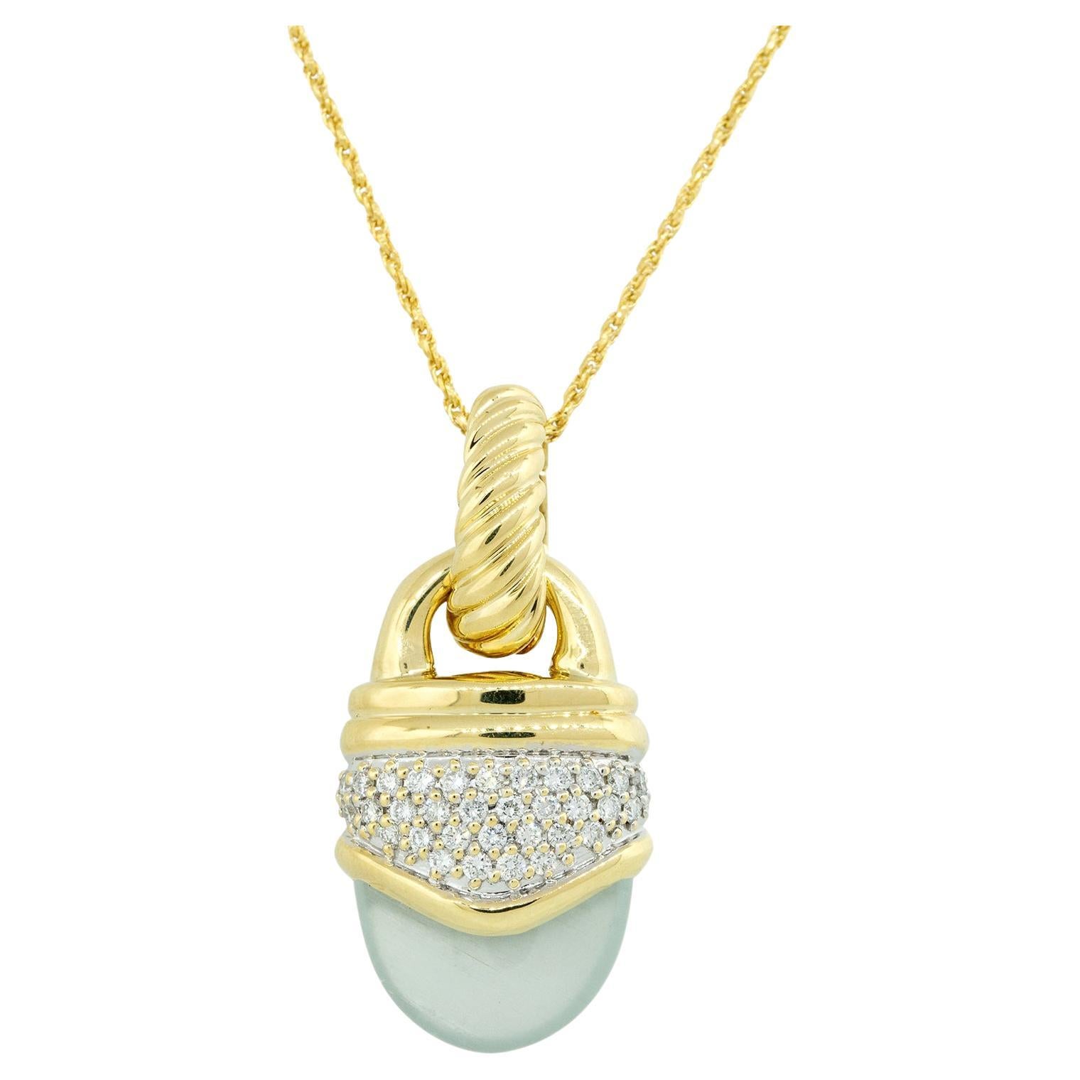 David Yurman 0.45 Carat Diamond & Chalcedony Pendant Necklace 18 Karat In Stock For Sale