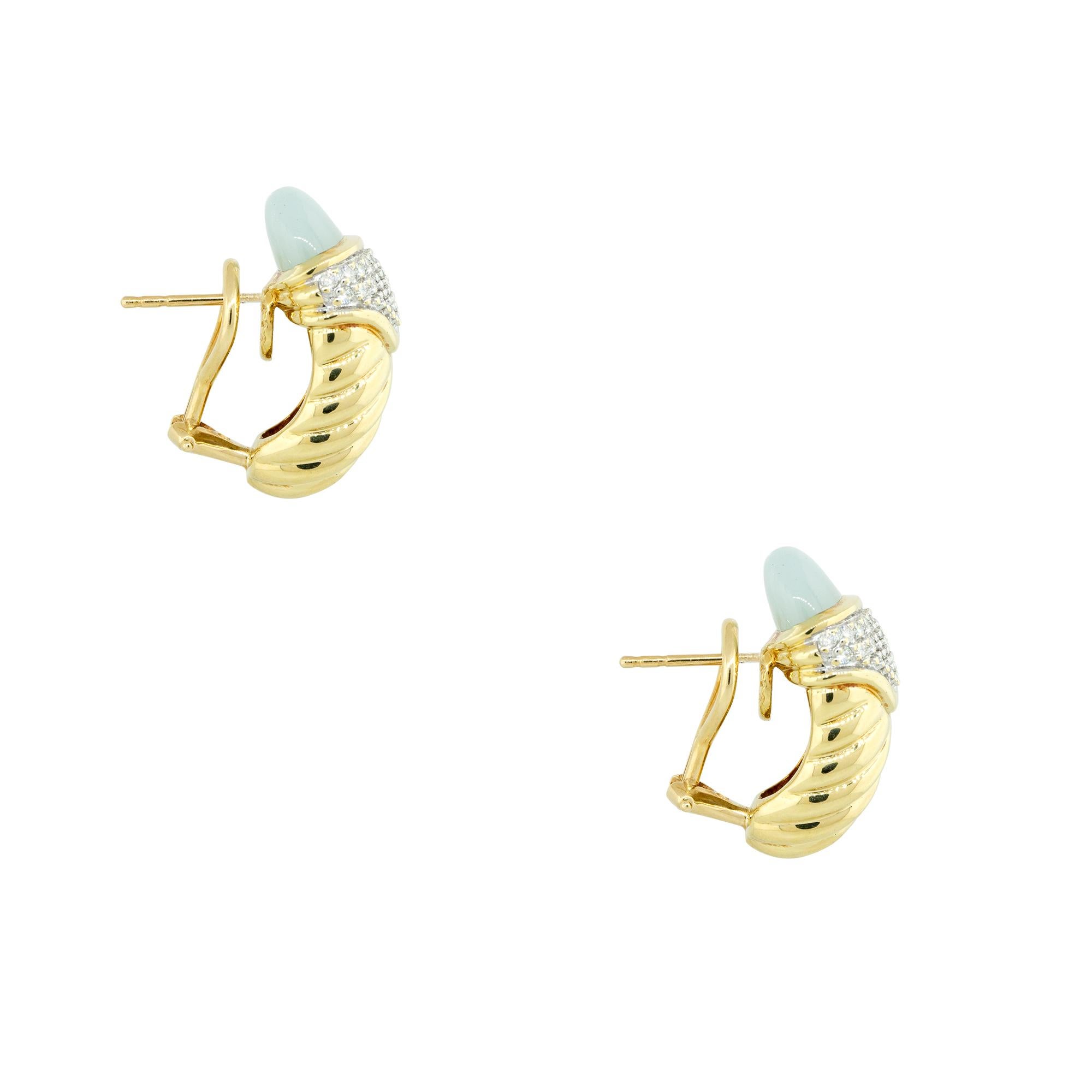 Round Cut David Yurman 0.45 Carat Pave Diamond & Chalcedony Earrings 18 Karat In Stock For Sale