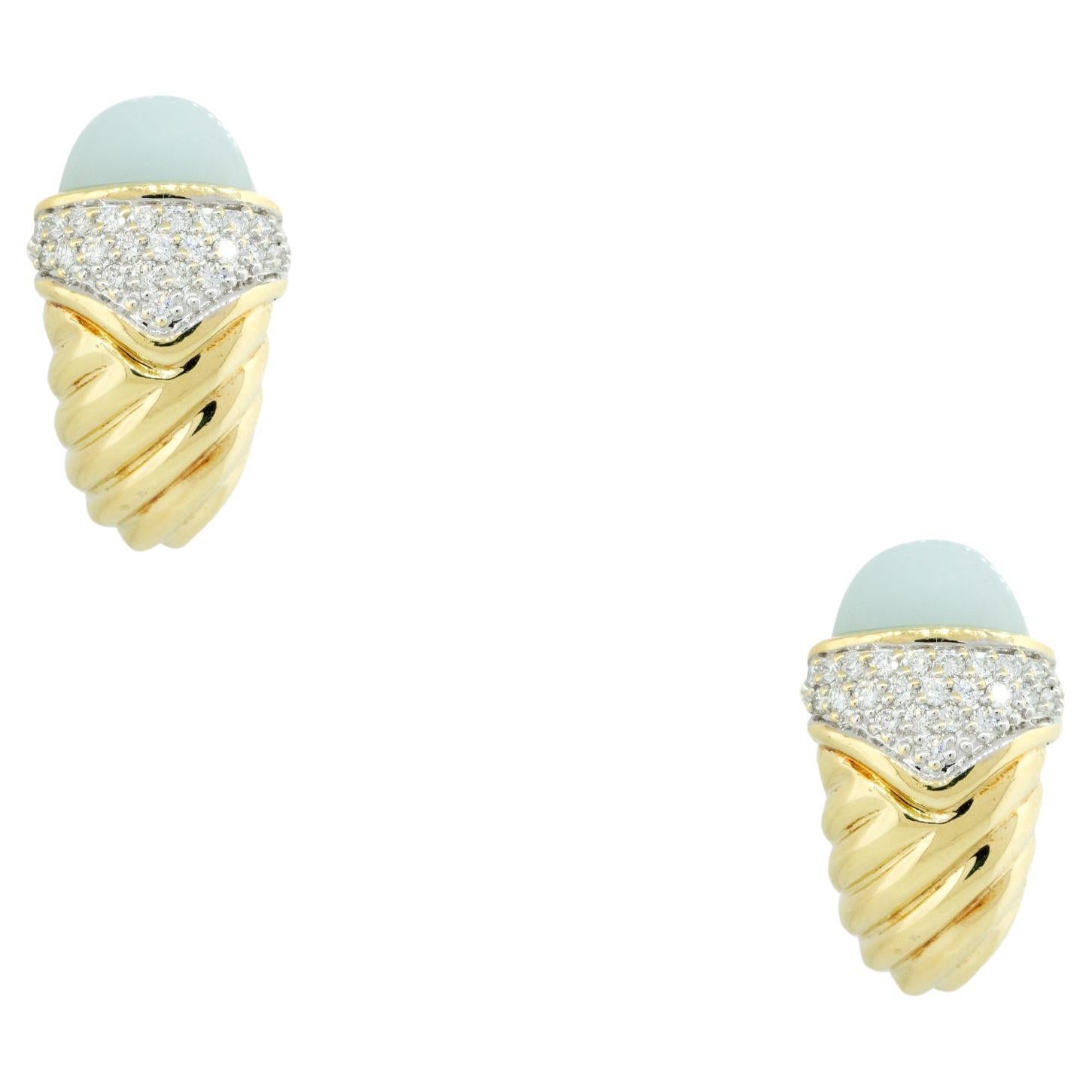 David Yurman 0.45 Carat Pave Diamond & Chalcedony Earrings 18 Karat In Stock For Sale