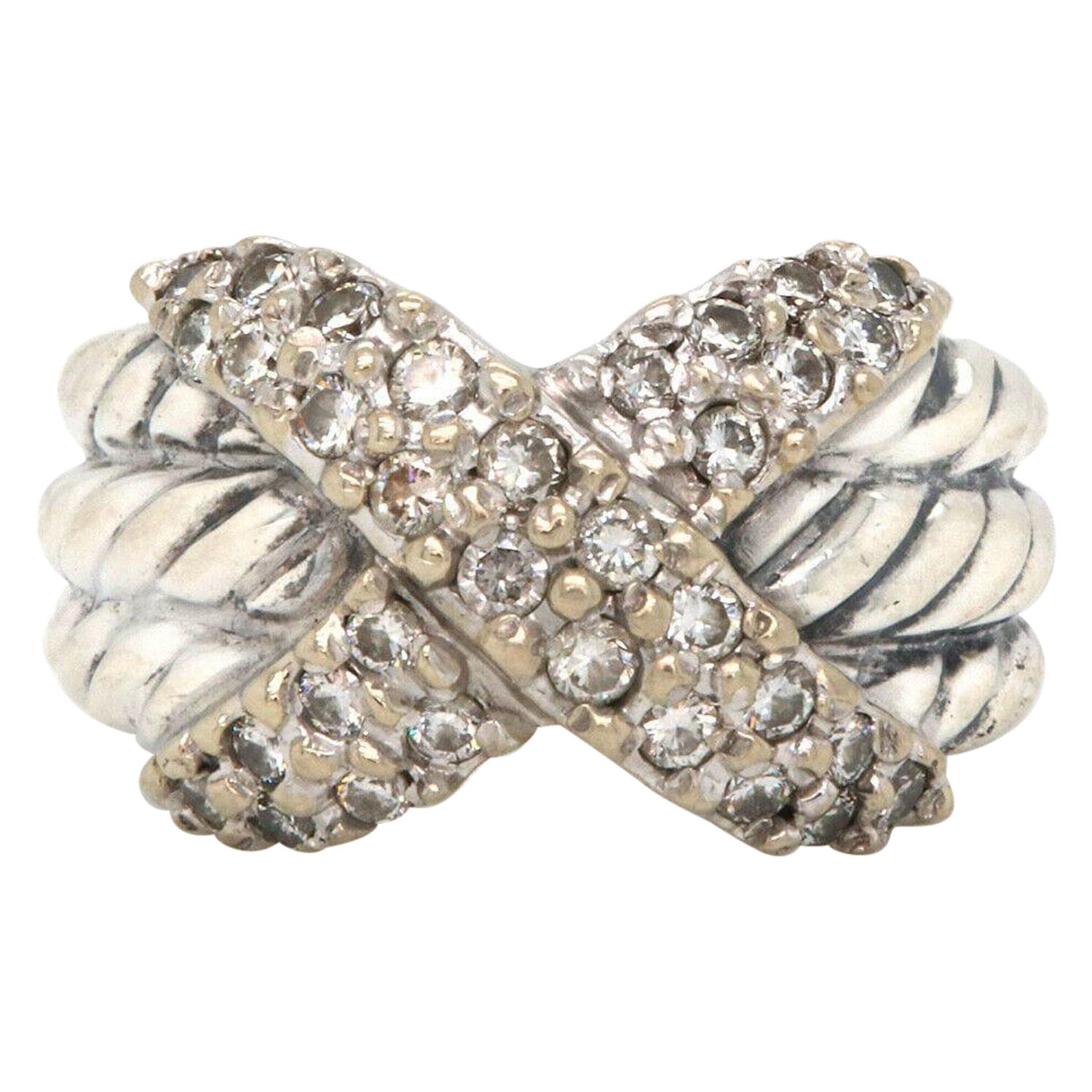 Diamant X Ring von David Yurman, 18 Karat Weißgold, 0,65 Karat im Angebot