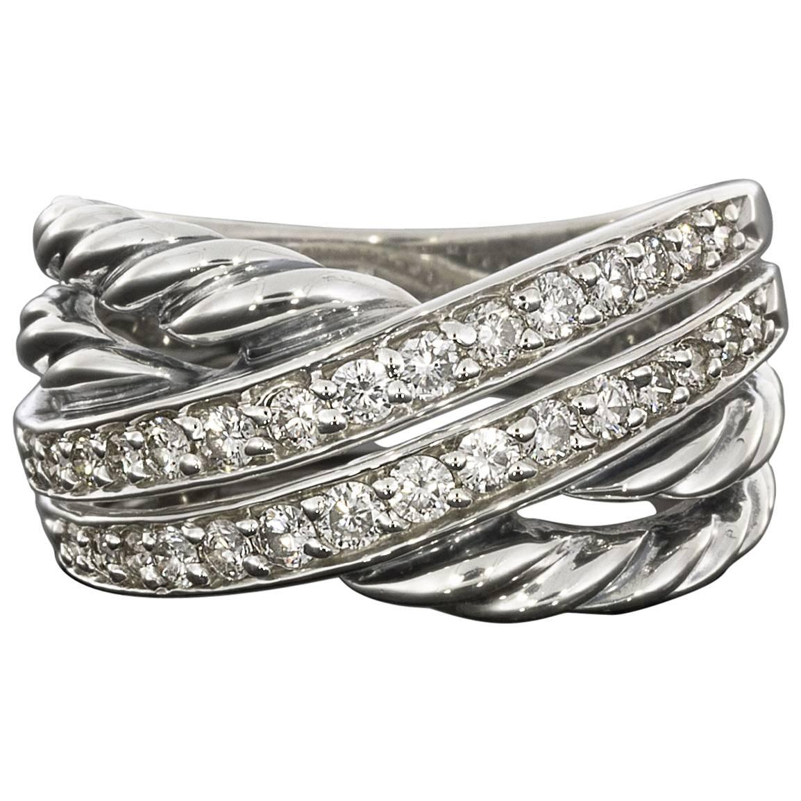 David Yurman 0.72 Carat Diamond Two-Row Sterling Silver Crossover Ring